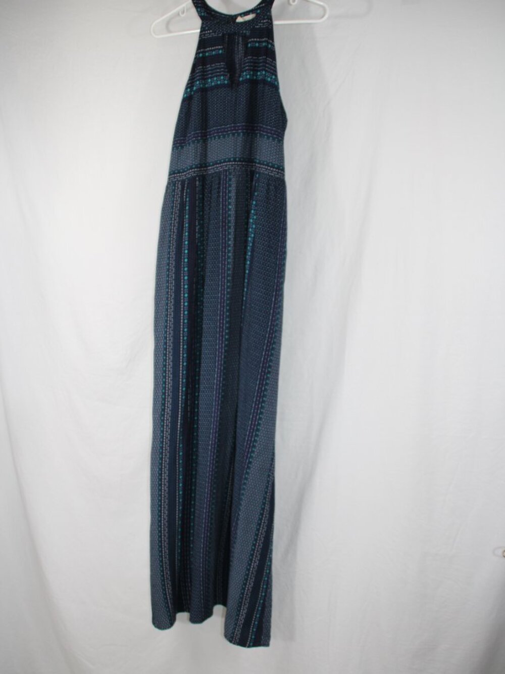 Altar'd State Geo Halter Maxi Dress Size M Blue Sleeveless Rayon Boho Gypsy